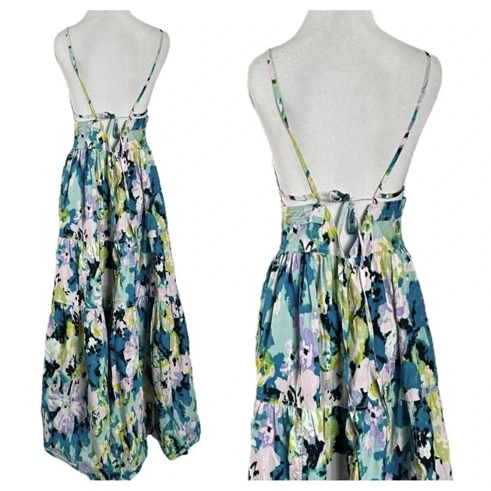 NWT Free People Long Love Triangle Printed Embroidered Midi Dress L